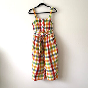 Christopher John Rogers Womens Small Plaid Wide Strap Tie Waist Dress